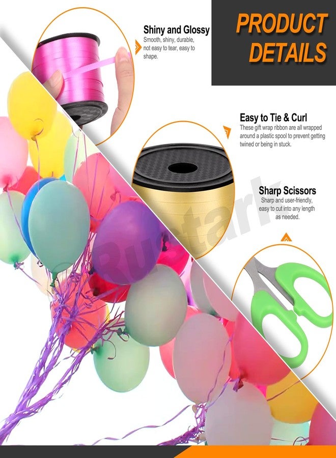 روستارك مجموعة خيوط بالونات من Rustark مكونة من 8 لفات بطول 800 ياردة مع مقص، لفة شريط بالونات مجعدة لتغليف الهدايا والأعمال الفنية والحرف اليدوية وتزيين الحفلات (5 مم × 92 م، 1/5 بوصة × 100 ياردة لكل لفة) - Image 4